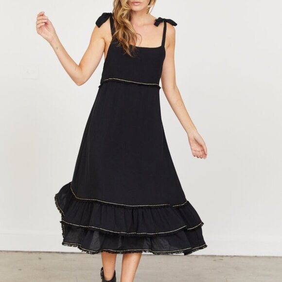 Jessica Johnson NWT Sz S Navy Clare Midi Dress Empire Waist Fringe Anthropologie - Picture 5 of 11